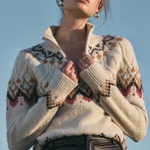 Warm Bliss Beige Multi Knit Half-Zip Sweater